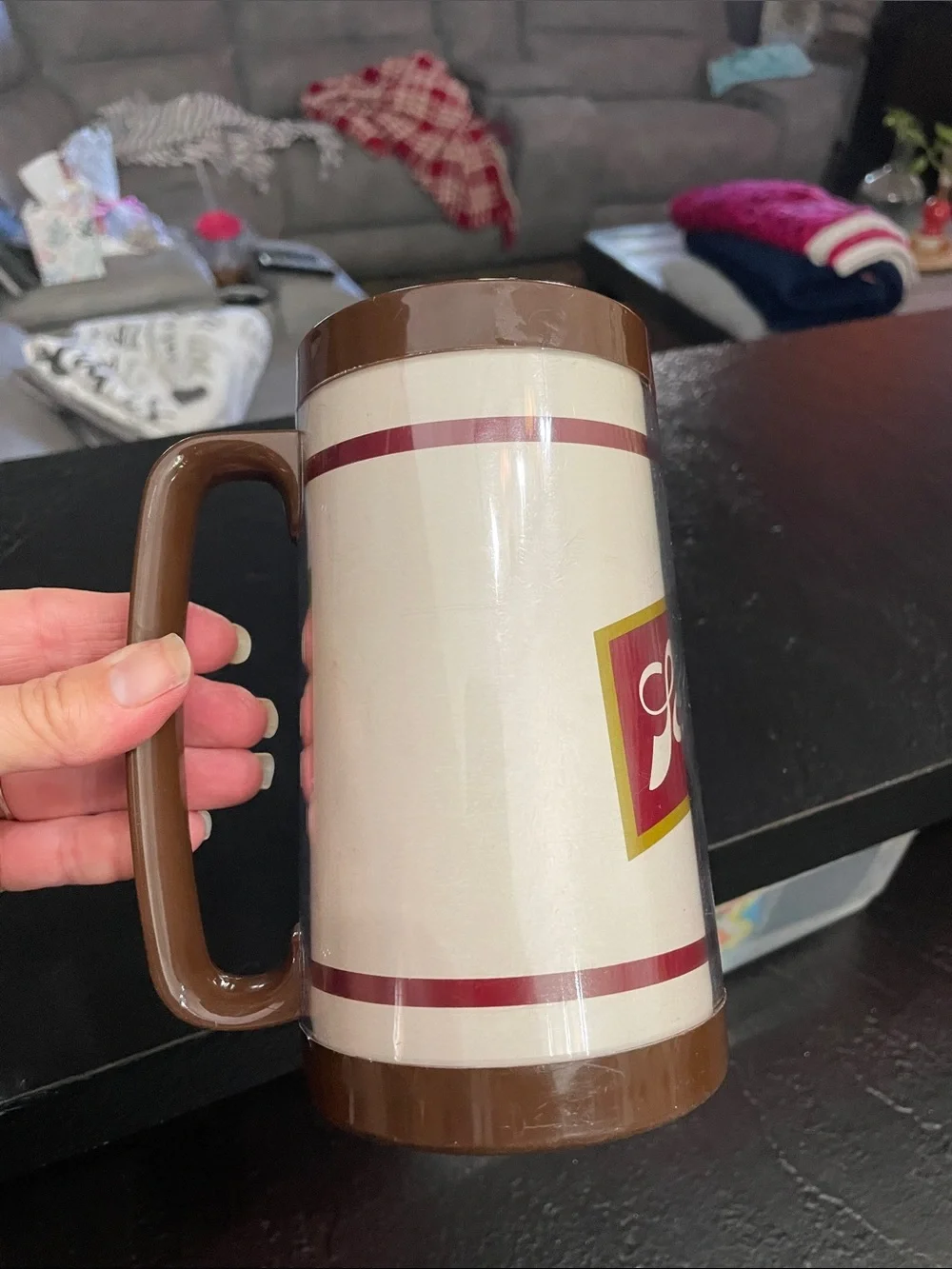 Schlitz Vintage Insulated Travel Mug - Cream & Brown
